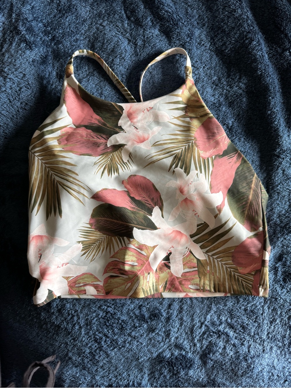 Old Navy Cream Halter Crop Top with Pink & Green Floral Print